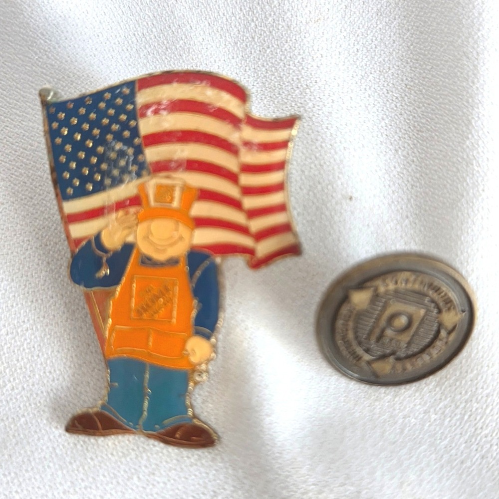 2 Pins, Home Depot Homer Mascot Patriotic Enamel Pin & Publix Pin